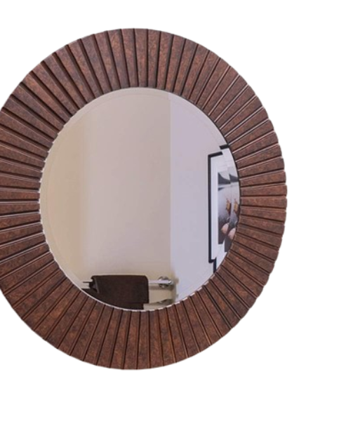 Wood Frame Round Wall Mirror