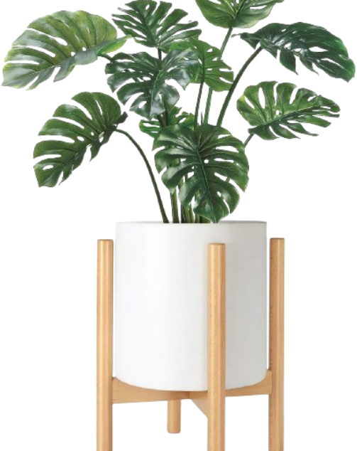 Plant plastic Pot with Wooden Stand