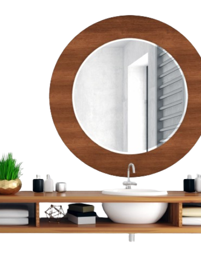 Wood Frame Round Wall Mirror