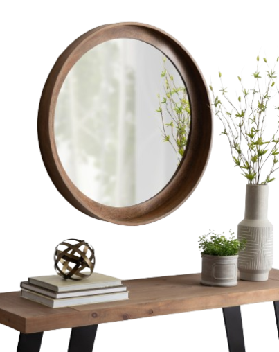 Wood Frame Round Wall Mirror