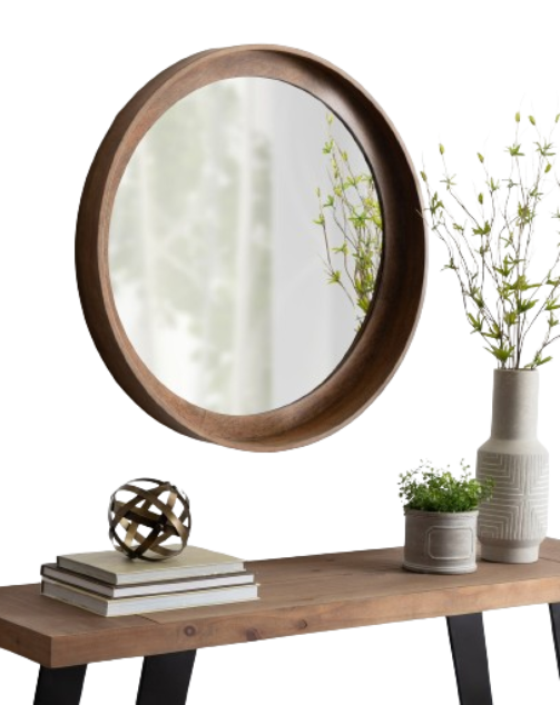 Wood Frame Round Wall Mirror